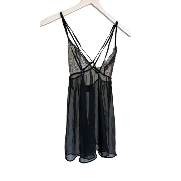 Victoria's Secret Elegant Black Sheer Lace Strappy Babydoll - Picture 2 of 4